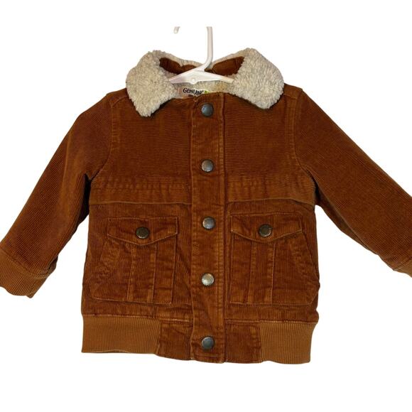 Genuine Kids OshKosh Corduroy Sherpa Lined Snap Button Jacket Rust Brown Sz 12M - Picture 1 of 8